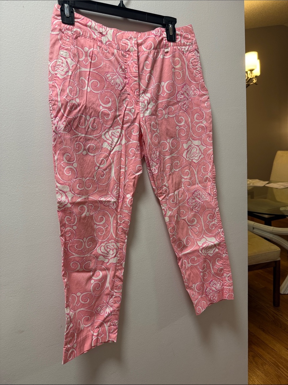 Lilly Pulitzer Pink & White Pull-On Scroll Floral Pants